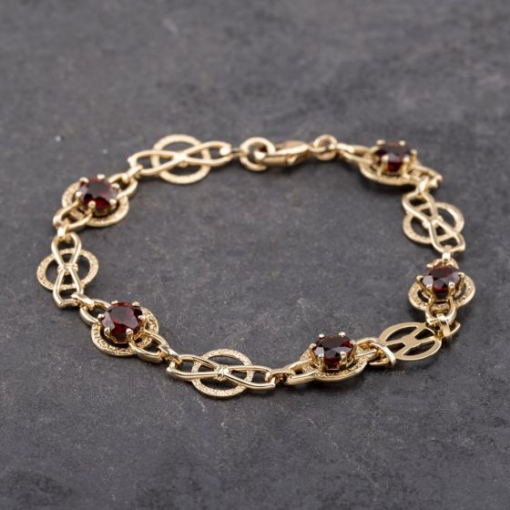 Second Hand 9ct Yellow Gold Garnet Patterned 7.5 Inch Bracelet 41281670