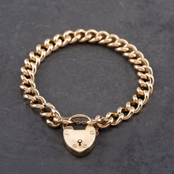 Second Hand Antique Rose Gold With Padlock 7.5 Inch Curb Chain Bracelet 41281678