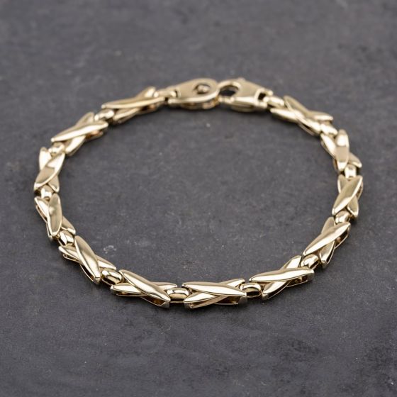 Second Hand 9ct Yellow Gold Kiss Link 8 Inch Bar Chain Bracelet 41281686