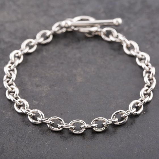 Second Hand 9ct White Gold T-Bar 7.5 Inch Belcher Chain Bracelet 41281691