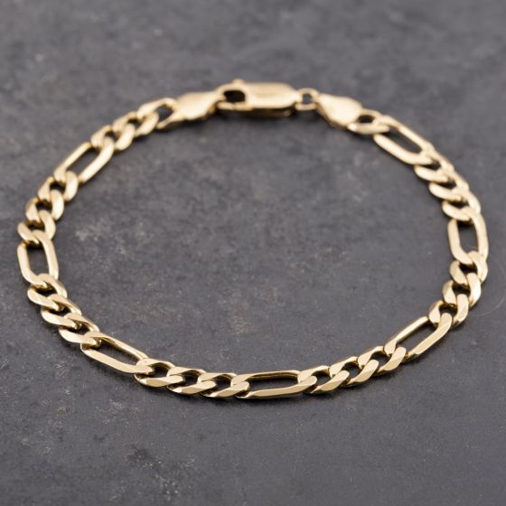Second Hand 9ct Yellow Gold 3+1 Link 7.5 Inch Figaro Chain Bracelet 41281693