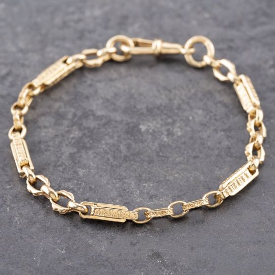 Second Hand 9ct Yellow Gold Twisted Bar And Oval Link 8 Inch Fancy Chain Bracelet 41281695