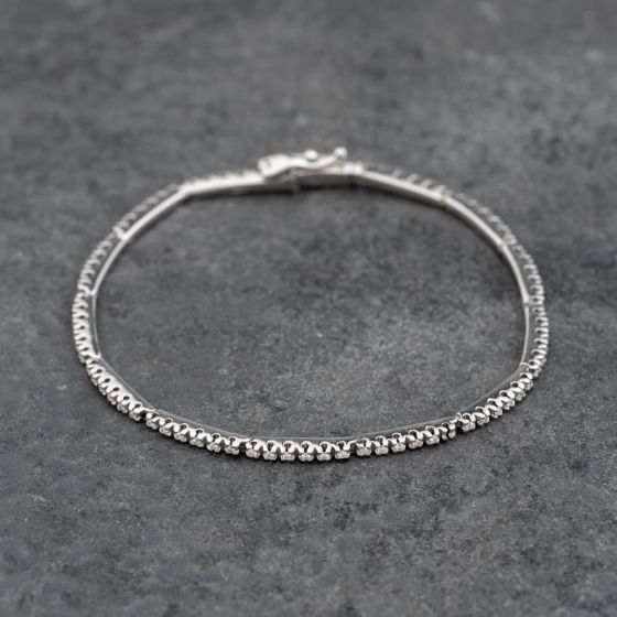 Second Hand 18ct White Gold Cubic Zirconia Set 6.5 Inch Bar Bracelet 41281701