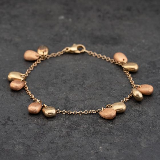 Second Hand 9ct Two Colour Gold Dropper 7.5 Inch Trace Bead Bracelet 41281709