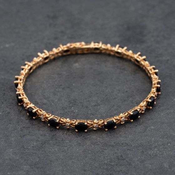 Second Hand 9ct Yellow Gold Sapphire & Diamond 7 Inch Bracelet 41281710
