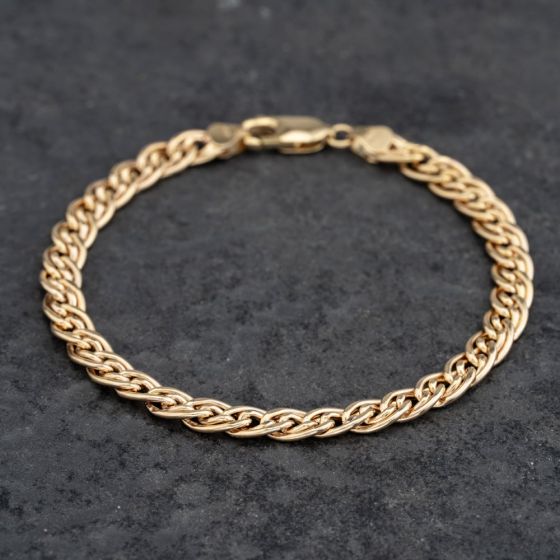 Second Hand 9ct Yellow Gold Double Graduated Fancy 7.5 Inch Curb Chain Bracelet 41281711