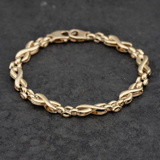 Second Hand 9ct Yellow Gold Kiss 7.5 Inch Link Chain Bracelet 41281715