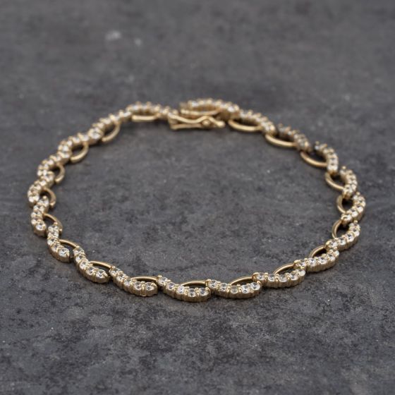 Second Hand 9ct Yellow Gold Cubic Zirconia 7.5 Inch Bracelet 41281717