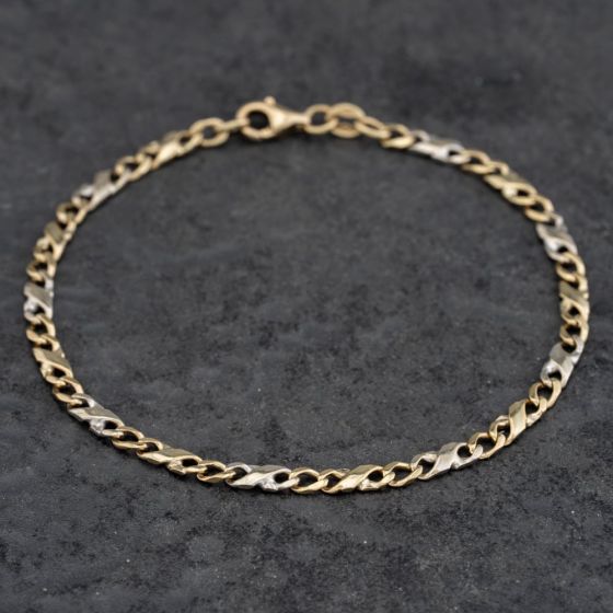 Second Hand 9ct Two Colour Gold 7.5 Inch Curb Chain Bracelet 41281720
