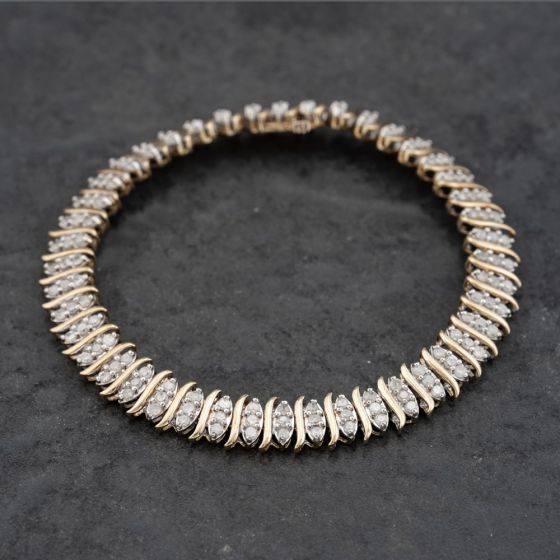 Second Hand 9ct Yellow Gold Diamond 3 Row 7 Inch Bracelet 41281724