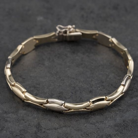 Second Hand 9ct Two Colour Gold Fancy Flat 7.5 Inch Link Chain Bracelet 41281730