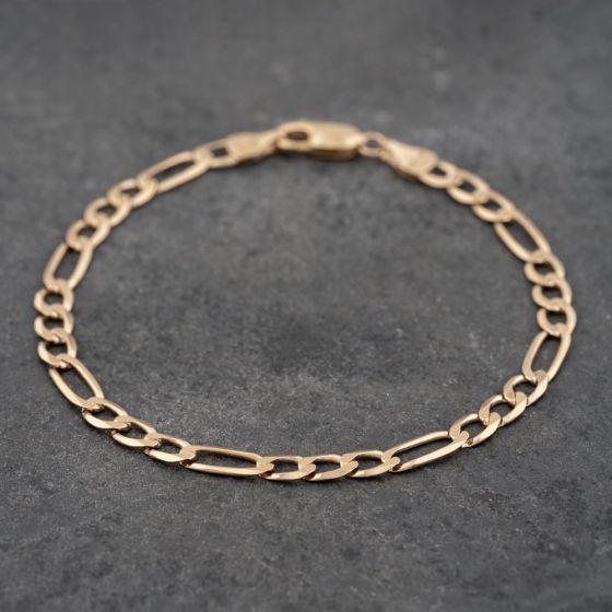 Second Hand 9ct Yellow Gold 3+1 Link 7.5 Inch Figaro Chain Bracelet 41281734
