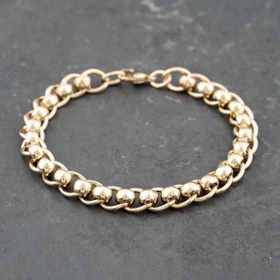 Second Hand 9ct Yellow Gold Roller Ball 8 Inch Curb Chain Bracelet 41281737