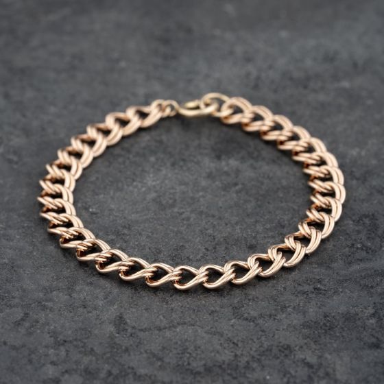 Second Hand 9ct Yellow Gold Double 7.5 Inch Curb Chain Bracelet 41281738