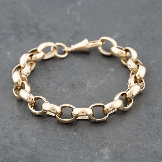 Second Hand 9ct Yellow Gold Polished And Foliate Engraved Oval Link 7.5 Inch Belcher Chain Bracelet 41281741