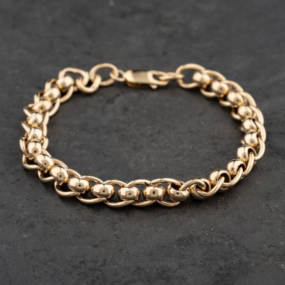Second Hand 9ct Yellow Gold Roller Ball 8 Inch Curb Chain Bracelet 41281760