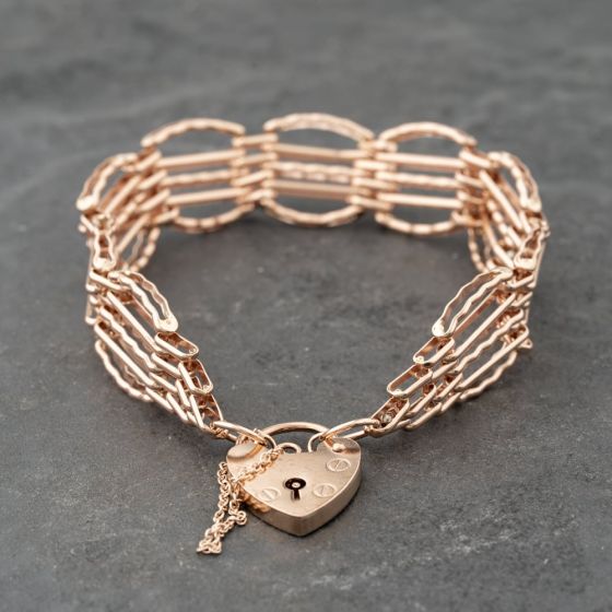 Second Hand 9ct Rose Gold Five Bar 7.5 Inch Gate Bracelet 41281769