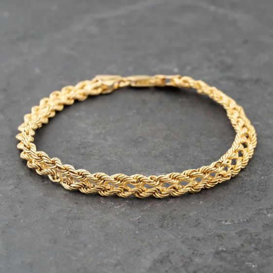 Second Hand 9ct Yellow Gold Double Row 7.5 Inch Rope Chain Bracelet 41281772