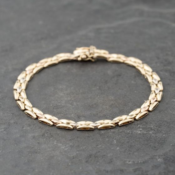 Second Hand 9ct Three Colour Gold 7.5 Inch Fancy Chain Bracelet 41281775