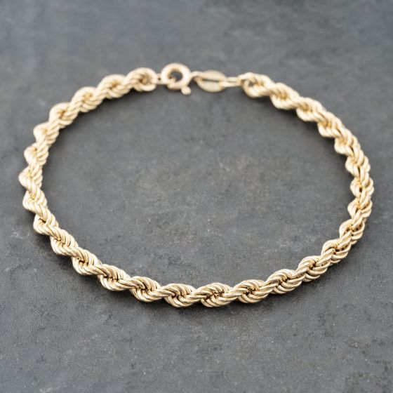 Second Hand 9ct Yellow Gold 8 Inch Rope Chain Bracelet 41281777