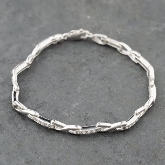 Second Hand 9ct White Gold Cubic Zirconia Cross Link 7 Inch Bracelet 41281784