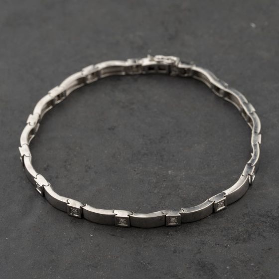 Second Hand 9ct White Gold 0.21ct Brilliant Cut Bar Linked 7.25 Inch Bracelet 41281798