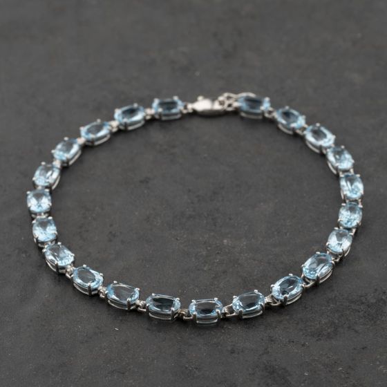 Second Hand 9ct White Gold Blue Topaz Linked 7 Inch Bracelet 41281799