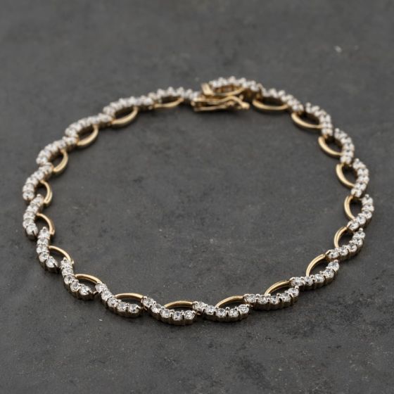Second Hand 9ct Yellow Gold Cubic Zirconia Openwork 7.5 Inch Bracelet 41281800