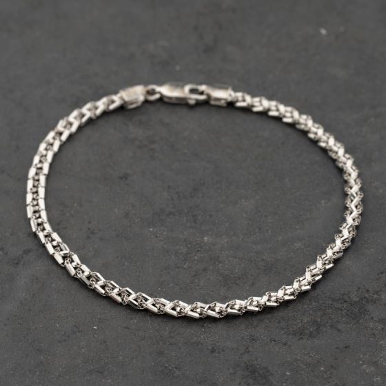 Second Hand 9ct White Gold Bar And Chain 7.5 Inch Fancy Chain Bracelet 41281801