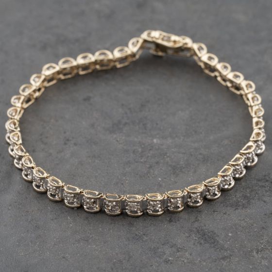 Second Hand 9ct Two Colour Gold 1.00ct Diamond Set Flexible Link 7 Inch Bracelet 41281802