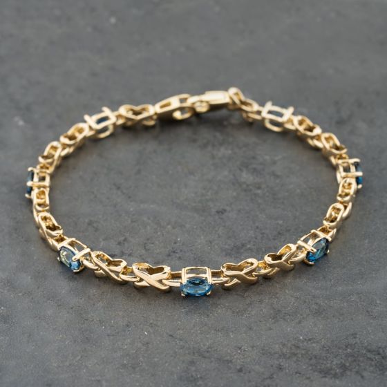 Second Hand 9ct Yellow Gold Blue Topaz Set 7.5 Inch Bracelet 41281810