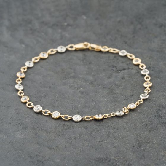 Second Hand 9ct Two Colour Gold Cubic Zirconia Set 7.5 Inch Bracelet 41281812