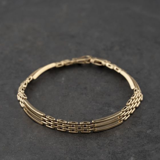 Second Hand 9ct Yellow Gold Three Bar 7.5 Inch Bar Gate Bracelet 41281843