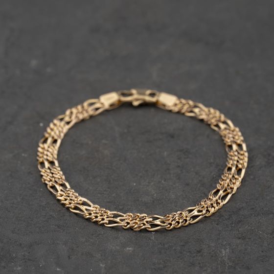 Second Hand 9ct Yellow Gold Double Row Fancy 7 Inch Figaro Chain Bracelet 41281847