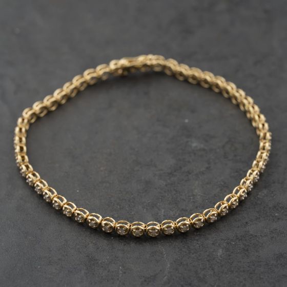 Second Hand 9ct Yellow Gold 1.00ct Diamond Set 7.5 Inch Tennis Bracelet 41281857