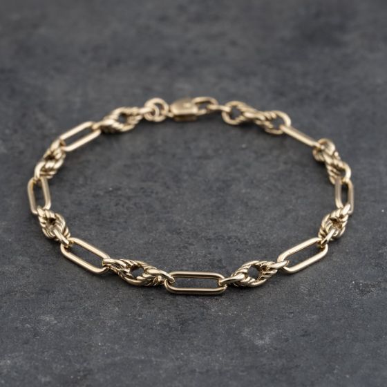 Second Hand 9ct Yellow Gold Fancy Link 7.5 Inch Albert Chain Bracelet 41281863