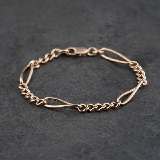 Second Hand Vintage 9ct Rose Gold 7 Inch Figaro Chain Bracelet 41281870