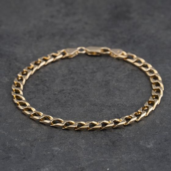 Second Hand 9ct Yellow Gold Square 8 Inch Curb Chain Bracelet 41281879