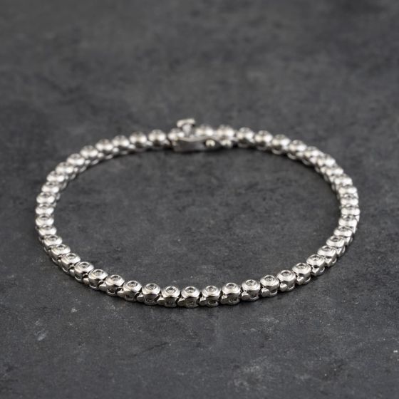 Second Hand 9ct White Gold Diamond Rubover Set 7 Inch Tennis Bracelet 41281887