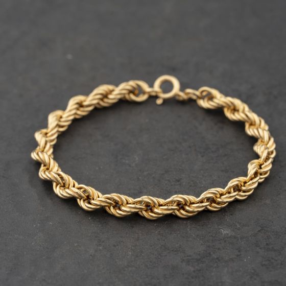 Second Hand 9ct Yellow Gold 7 Inch Rope Chain Bracelet 41281895