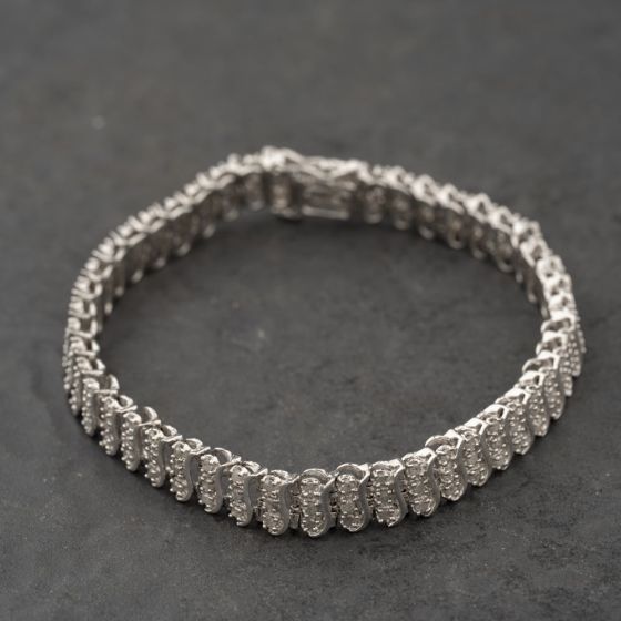 Second Hand 9ct White Gold 2.00ct Brilliant Cut Diamond Three Row 7.5 Inch Bracelet 41281897