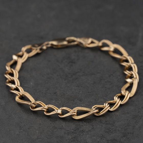 Second Hand 9ct Yellow Gold 7.5 Inch Double Curb Chain Bracelet 41281910