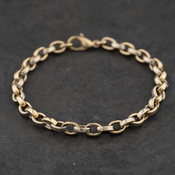 Second Hand 9ct Two Colour Gold 8 Inch Belcher Chain Bracelet 41281912