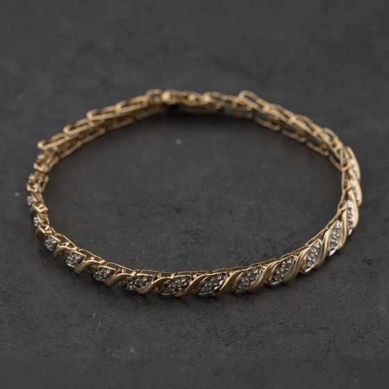 Second Hand 9ct Yellow Gold Diamond 7.5 Inch Bracelet 41281916