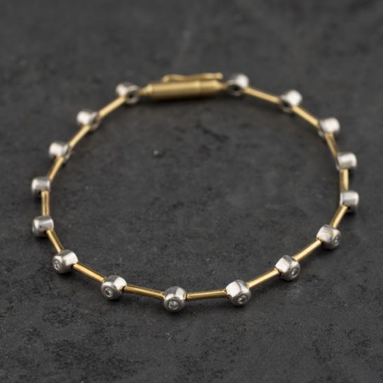 Second Hand 18ct Yellow Gold Diamond Rubover Set 7 Inch Bracelet 41281955