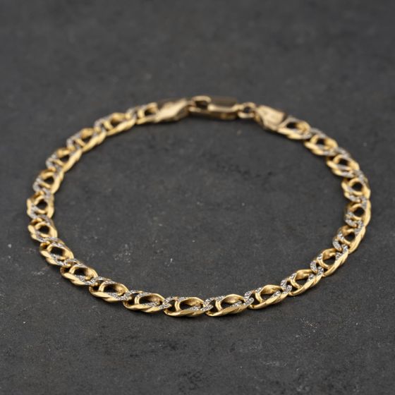 Second Hand 9ct Two Colour Gold 7.5 Inch Double Curb Chain Bracelet 41281957