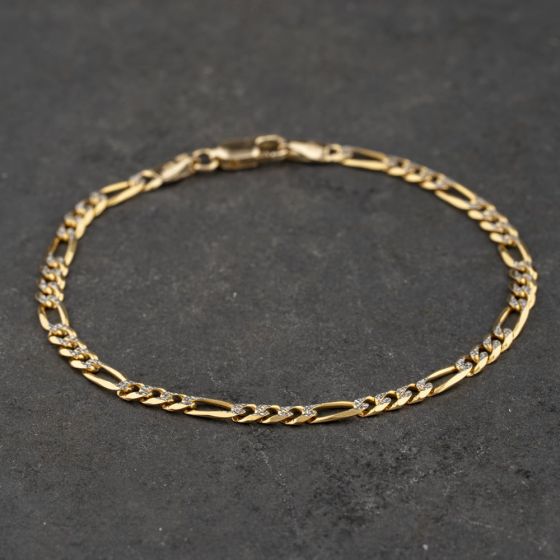 Second Hand 9ct Two Colour Gold 7.5 Inch Figaro Chain Bracelet 41281967