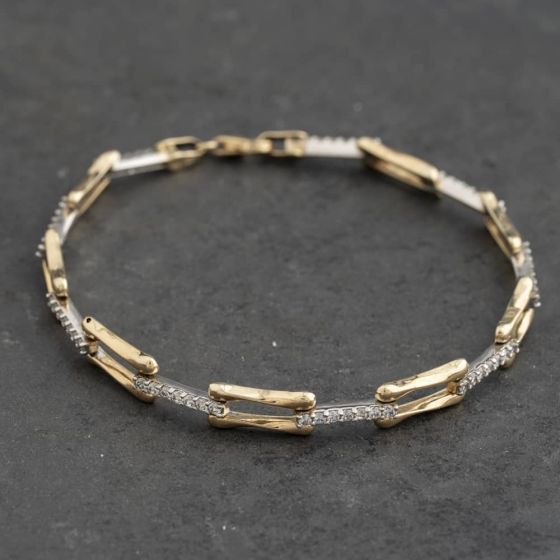 Second Hand 9ct Two Colour Gold Openlink 7.5 Inch Chain Bracelet 41282016