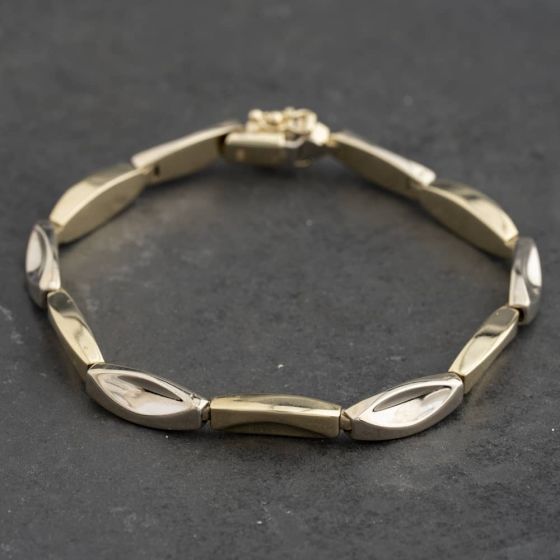 Second Hand 9ct Two Colour Gold Concave 7.5 Inch Chain Bracelet 41282017