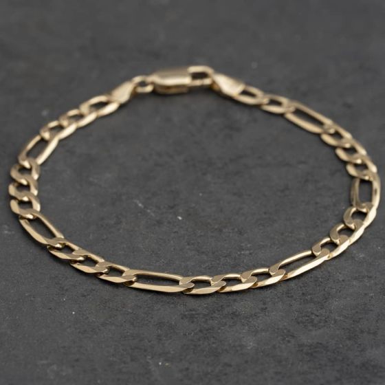 Second Hand 9ct Yellow Gold 3+1 Link 7.5 Inch Figaro Chain Bracelet 41282018